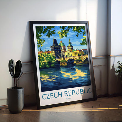 Czech Republic Travel Poster Europe Wall Art Prague Cityscape Print Urban Decor Czech Gift Souvenir Scene European Landmark Art