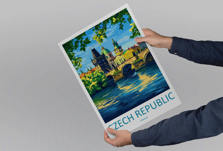 Czech Republic Travel Poster Europe Wall Art Prague Cityscape Print Urban Decor Czech Gift Souvenir Scene European Landmark Art