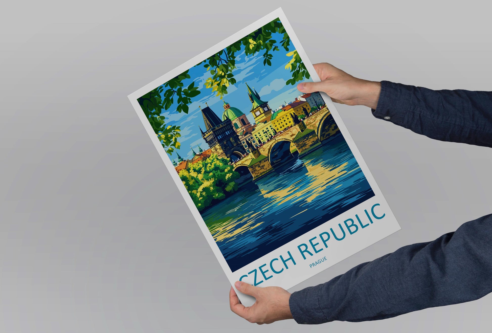 Czech Republic Travel Poster Europe Wall Art Prague Cityscape Print Urban Decor Czech Gift Souvenir Scene European Landmark Art