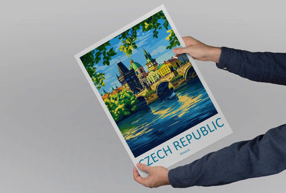 Czech Republic Travel Poster Europe Wall Art Prague Cityscape Print Urban Decor Czech Gift Souvenir Scene European Landmark Art