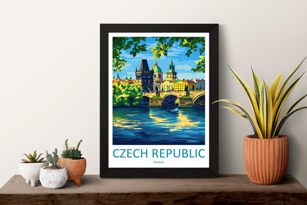 Czech Republic Travel Poster Europe Wall Art Prague Cityscape Print Urban Decor Czech Gift Souvenir Scene European Landmark Art