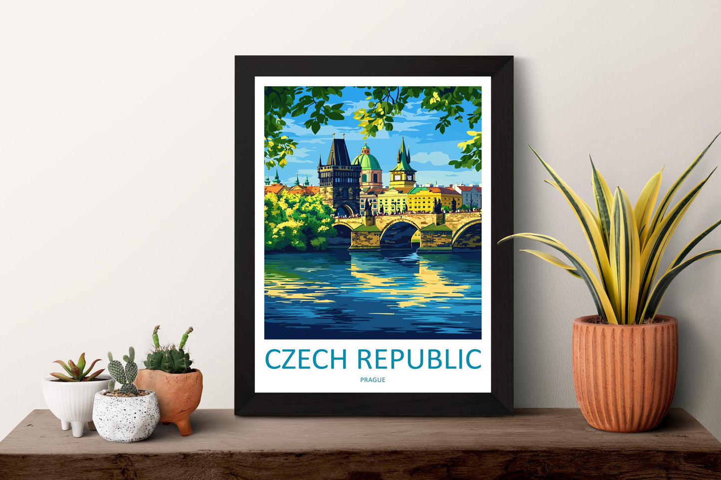 Czech Republic Travel Poster Europe Wall Art Prague Cityscape Print Urban Decor Czech Gift Souvenir Scene European Landmark Art