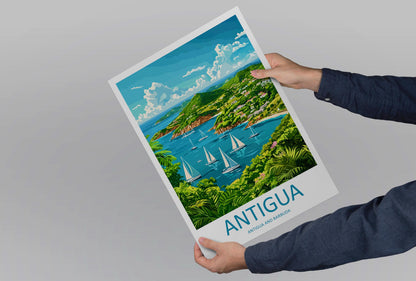 Antigua Travel Poster Caribbean Wall Art Beach Ocean View Tropical Decor Island Gift Souvenir Scene Paradise Landmark Art