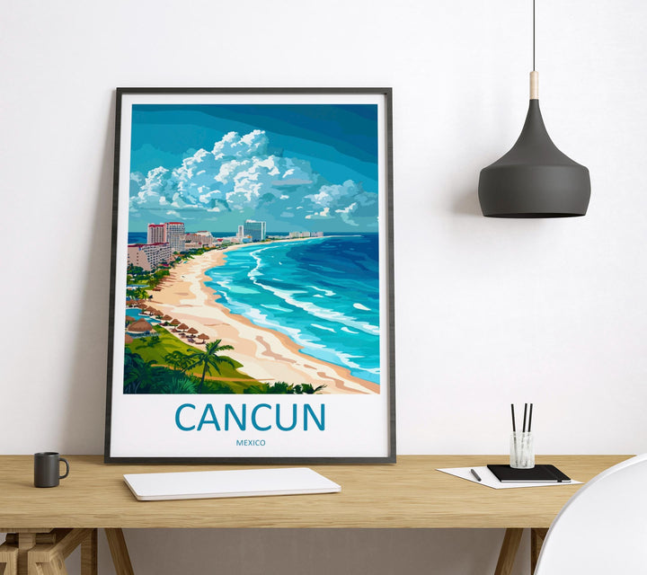 Cancun Travel Poster Mexico Wall Art Beach Ocean View Tropical Decor Mexican Gift Souvenir Scene Caribbean Landmark Art