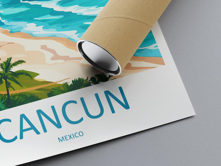 Cancun Travel Poster Mexico Wall Art Beach Ocean View Tropical Decor Mexican Gift Souvenir Scene Caribbean Landmark Art