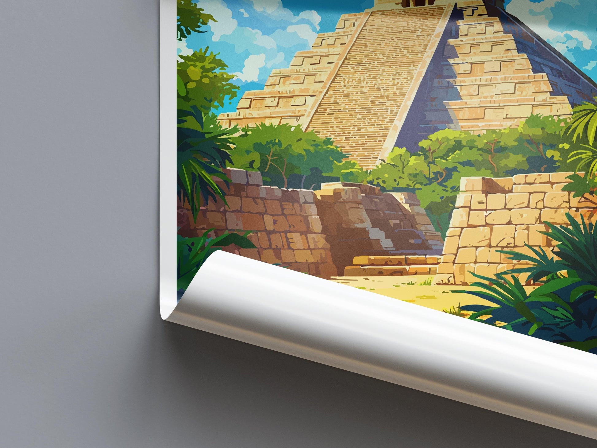 Chichen Itza Travel Poster Mexico Wall Art Mayan Ruins Print Ancient Decor Mexican Gift Souvenir Scene World Heritage Landmark Art