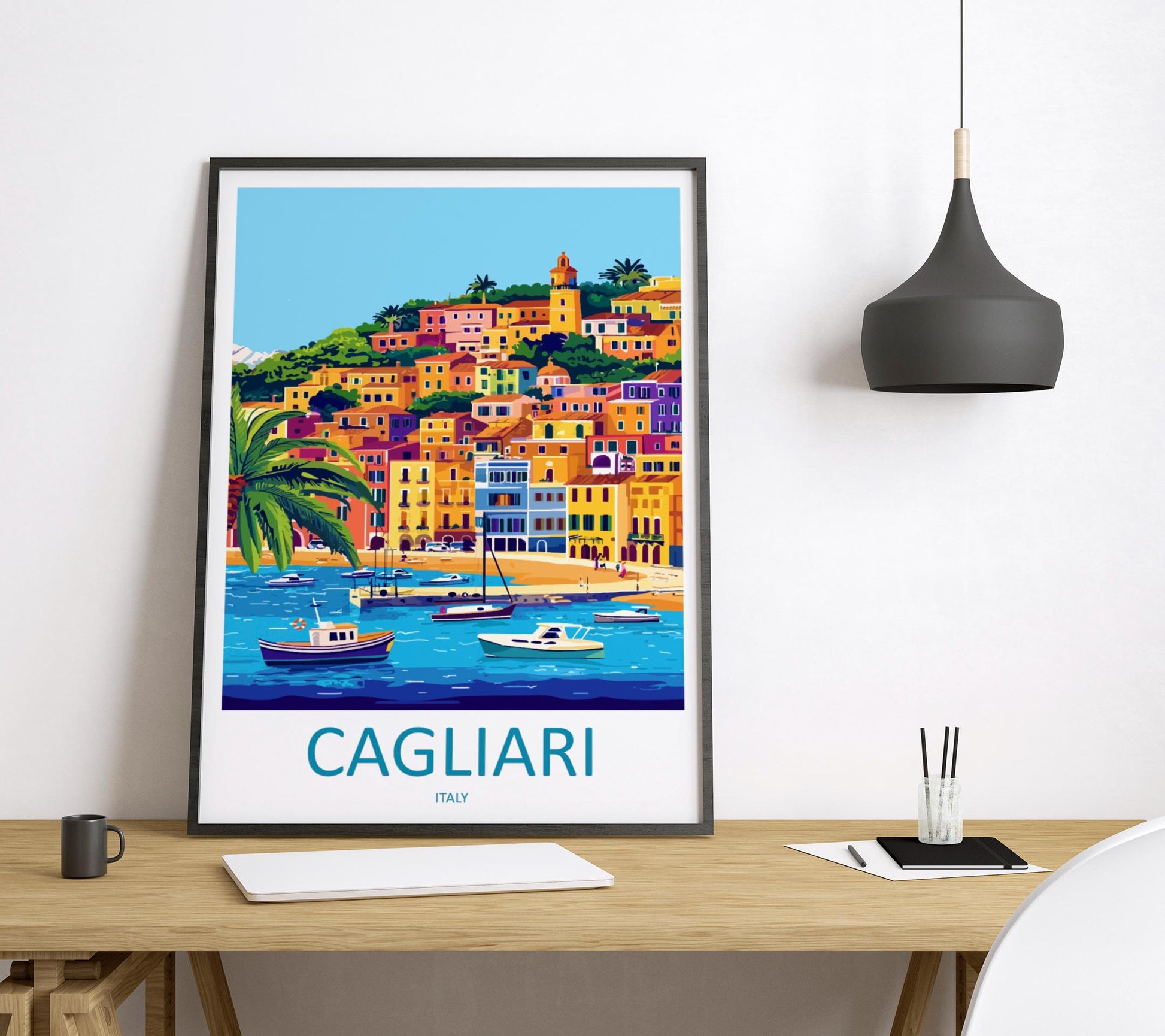 Cagliari Travel Poster Sardinia Italy Wall Art Cityscape Sea View Mediterranean Decor Italian Gift Souvenir Scene Europe Coastal Art