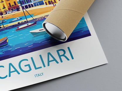 Cagliari Travel Poster Sardinia Italy Wall Art Cityscape Sea View Mediterranean Decor Italian Gift Souvenir Scene Europe Coastal Art
