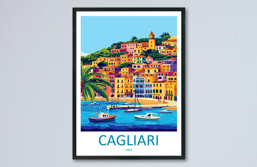 Cagliari Travel Poster Sardinia Italy Wall Art Cityscape Sea View Mediterranean Decor Italian Gift Souvenir Scene Europe Coastal Art