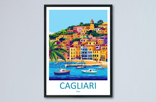 Cagliari Travel Poster Sardinia Italy Wall Art Cityscape Sea View Mediterranean Decor Italian Gift Souvenir Scene Europe Coastal Art