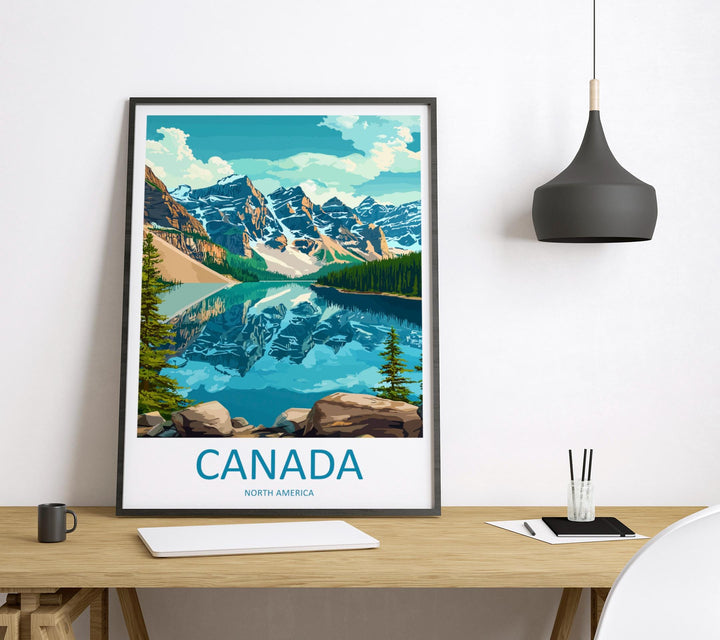 Canada Travel Poster North America Wall Art Maple Leaf Landscape Print Nature Decor Canada Gift Souvenir Scene Iconic Landmark Art