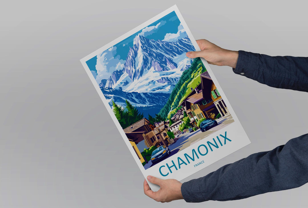 Chamonix Travel Poster France Wall Art Mont Blanc Alpine Print Nature Decor French Gift Souvenir Scene Europe Mountain Art