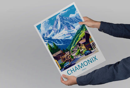 Chamonix Travel Poster France Wall Art Mont Blanc Alpine Print Nature Decor French Gift Souvenir Scene Europe Mountain Art