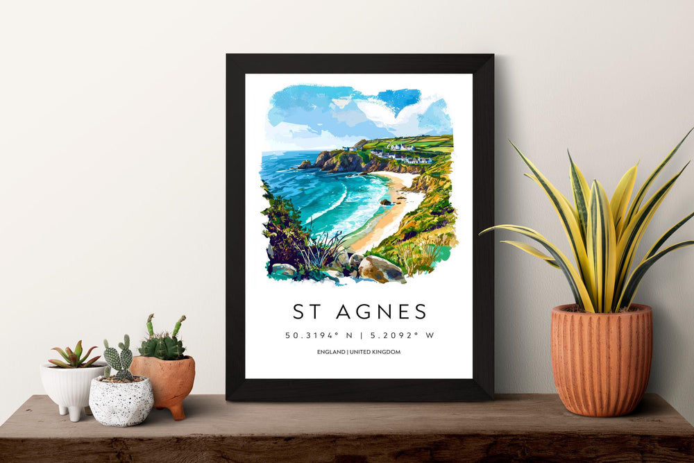 St Agnes Watercolor Poster St Agnes Cornwall Travel Print Wall Art St Agnes Home Decor St Agnes Gift Art Lovers UK Coastal Village