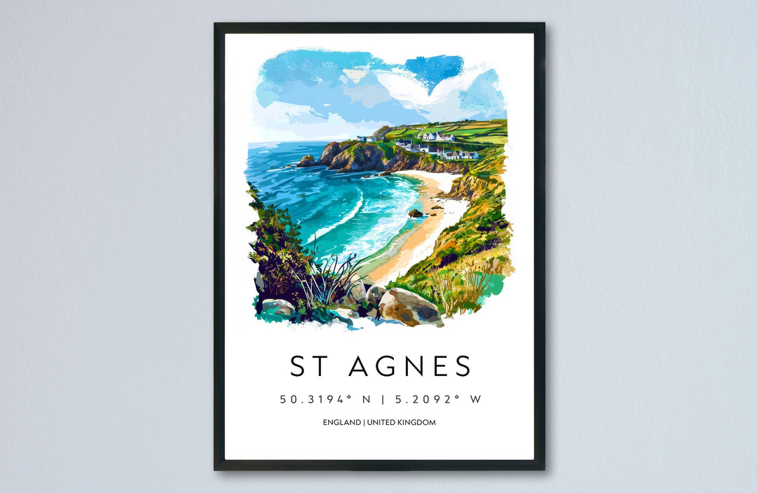 St Agnes Watercolor Poster St Agnes Cornwall Travel Print Wall Art St Agnes Home Decor St Agnes Gift Art Lovers UK Coastal Village