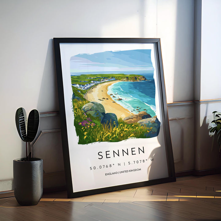Sennen Watercolor Poster Sennen Cornwall Travel Print Wall Art Sennen Home Decor Sennen Gift Art Lovers UK Beach Surfing