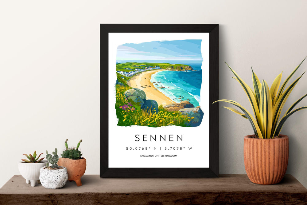 Sennen Watercolor Poster Sennen Cornwall Travel Print Wall Art Sennen Home Decor Sennen Gift Art Lovers UK Beach Surfing