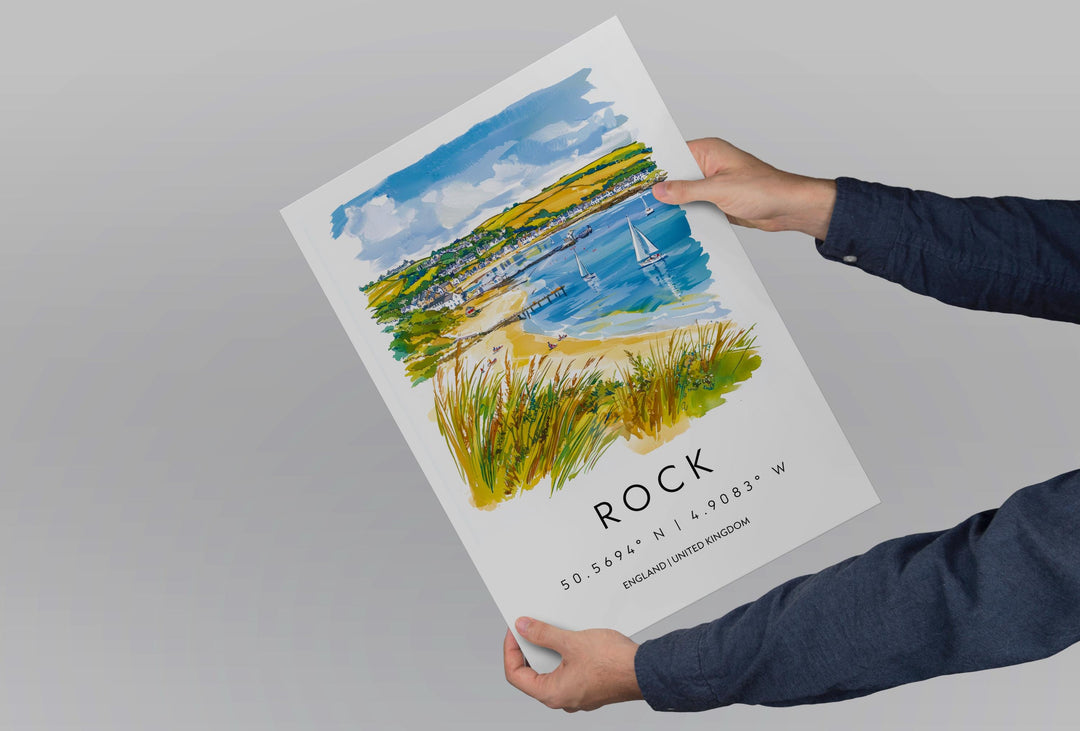 Rock Cornwall Watercolor Poster Rock Cornwall Travel Print Wall Art Rock Home Decor Rock Gift Art Lovers UK Estuary View