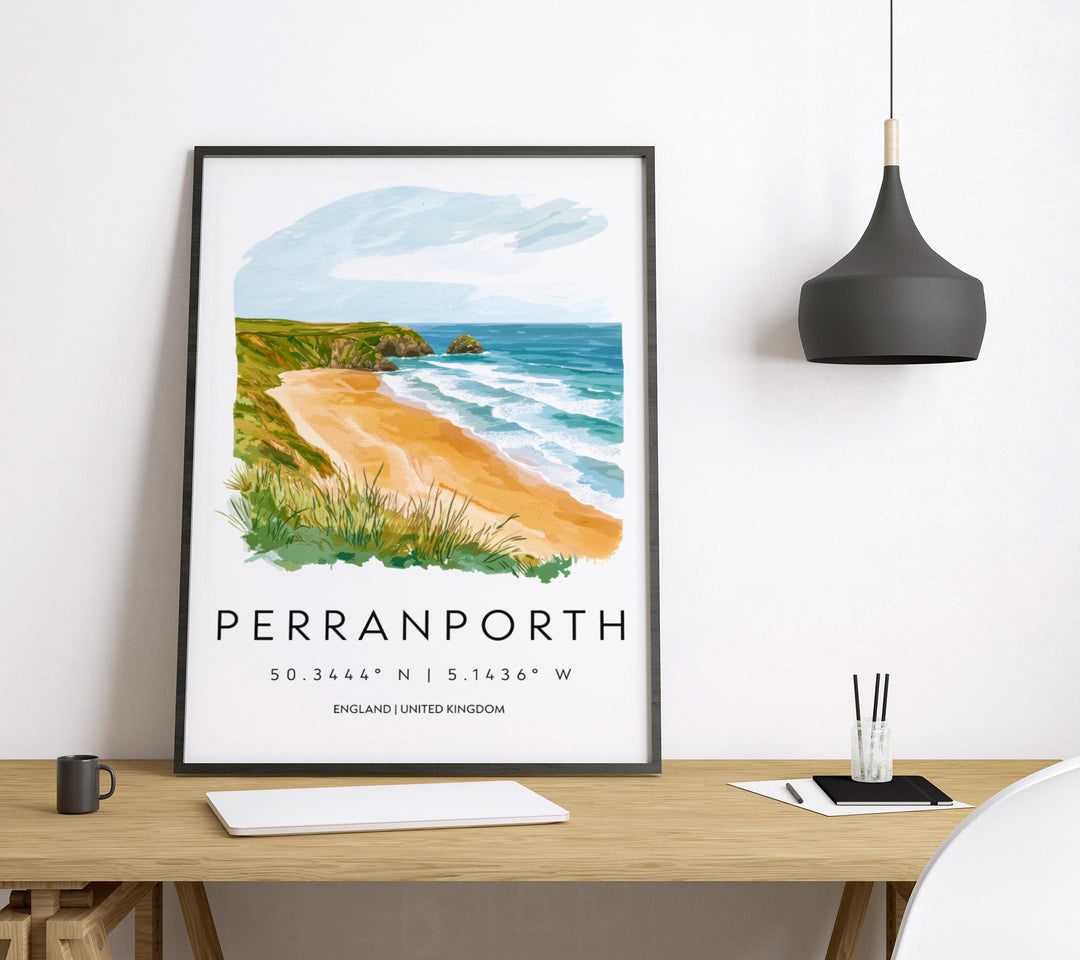 Perranporth Watercolor Poster Perranporth Cornwall Travel Print Wall Art Perranporth Home Decor Perranporth Gift Art Lovers UK Beach