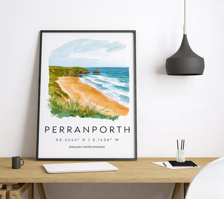 Perranporth Watercolor Poster Perranporth Cornwall Travel Print Wall Art Perranporth Home Decor Perranporth Gift Art Lovers UK Beach