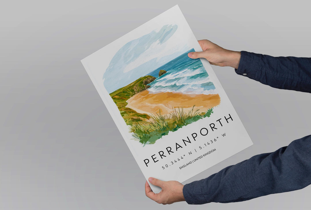 Perranporth Watercolor Poster Perranporth Cornwall Travel Print Wall Art Perranporth Home Decor Perranporth Gift Art Lovers UK Beach