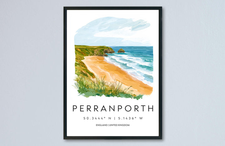 Perranporth Watercolor Poster Perranporth Cornwall Travel Print Wall Art Perranporth Home Decor Perranporth Gift Art Lovers UK Beach