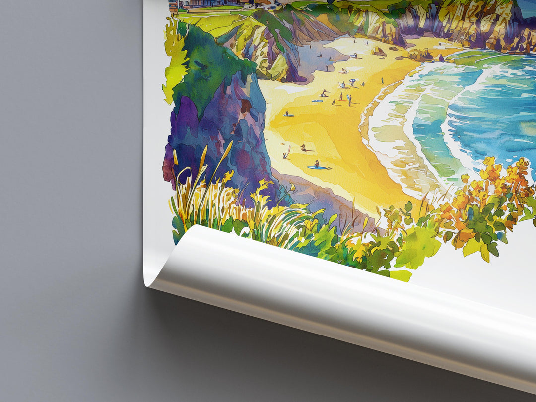 Newquay Watercolor Poster Newquay Cornwall Travel Print Wall Art Newquay Home Decor Newquay Gift Art Lovers UK Surf Beach