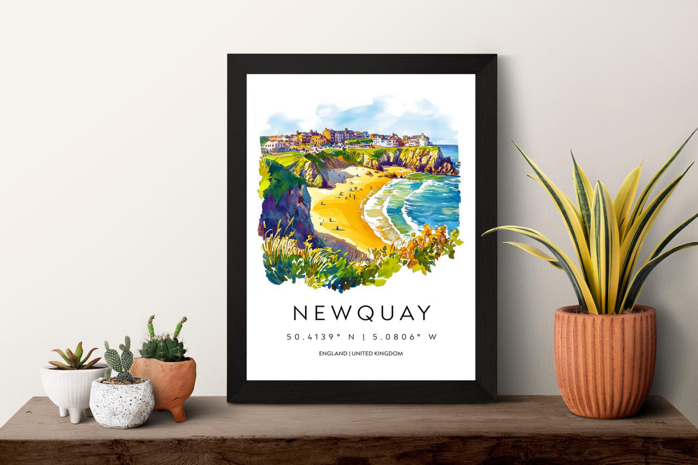 Newquay Watercolor Poster Newquay Cornwall Travel Print Wall Art Newquay Home Decor Newquay Gift Art Lovers UK Surf Beach
