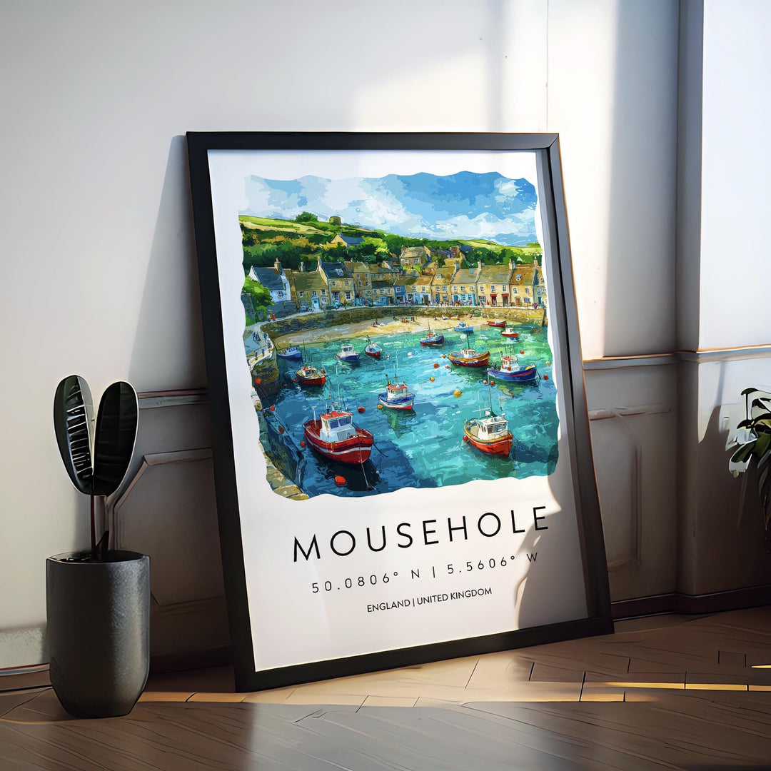 Mousehole Watercolor Poster Mousehole Cornwall Travel Print Wall Art Mousehole Home Decor Mousehole Gift Art Lovers UK Fishing Village