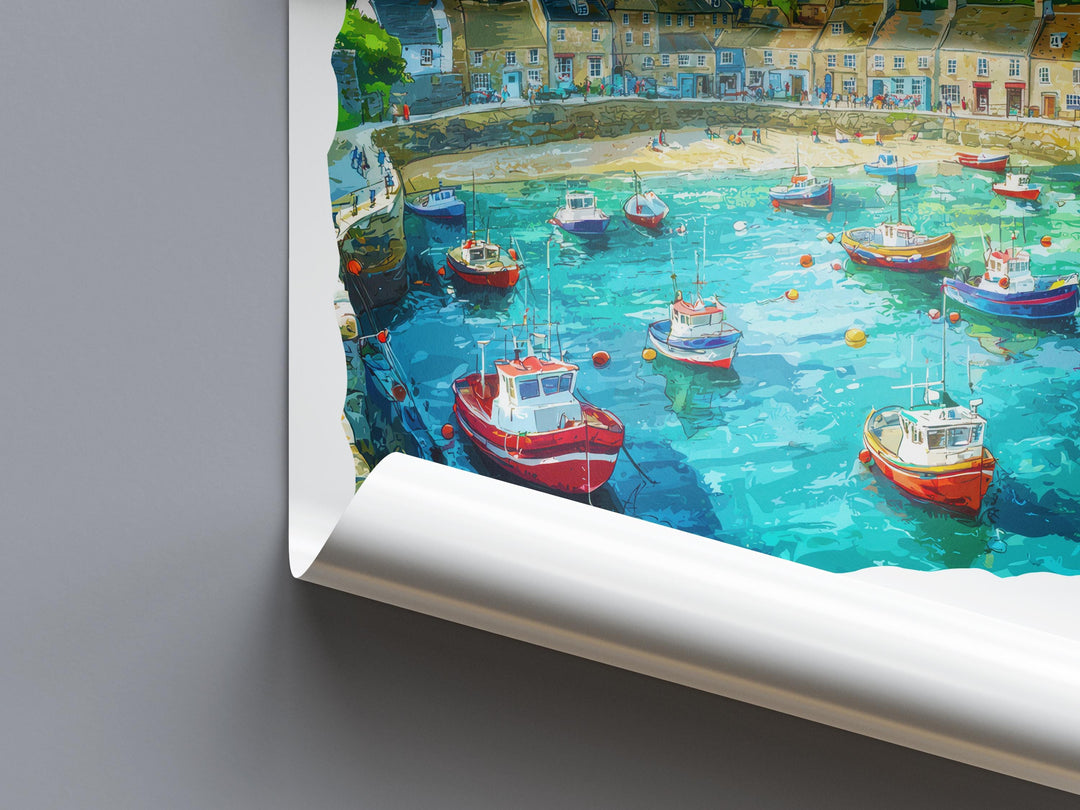Mousehole Watercolor Poster Mousehole Cornwall Travel Print Wall Art Mousehole Home Decor Mousehole Gift Art Lovers UK Fishing Village