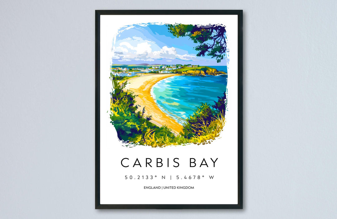 Carbis Bay Watercolor Poster Carbis Bay Cornwall Travel Print Wall Art Carbis Bay Home Decor Carbis Bay Gift Art Lovers UK Beach