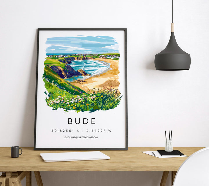 Bude Watercolor Poster Bude Cornwall Travel Print Wall Art Bude Home Decor Bude Gift Art Lovers UK Surf Town