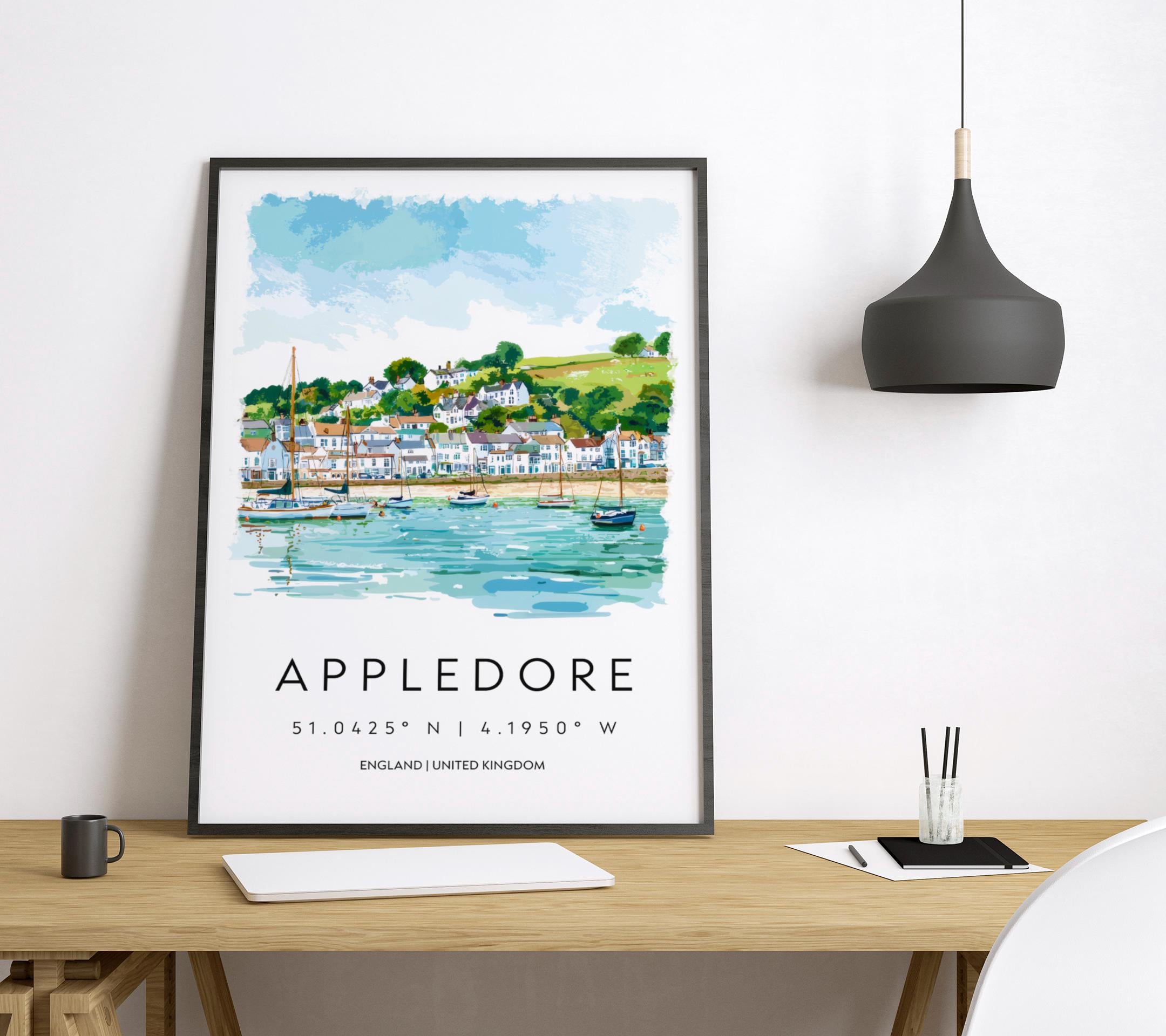 Appledore Watercolor Poster Appledore Devon Travel Print Wall Art Appledore Home Decor Appledore Gift Art Lovers UK Quayside Village