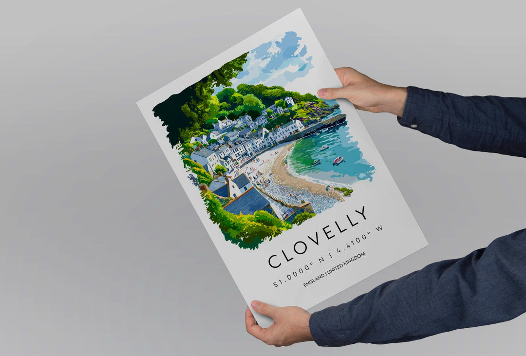 Clovelly Watercolor Poster Clovelly Devon Travel Print Wall Art Clovelly Home Decor Clovelly Gift Art Lovers UK Historic Village