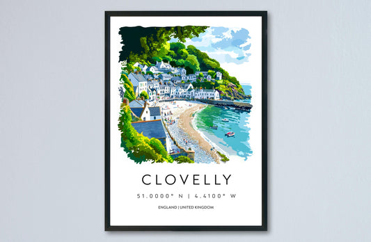 Clovelly Watercolor Poster Clovelly Devon Travel Print Wall Art Clovelly Home Decor Clovelly Gift Art Lovers UK Historic Village