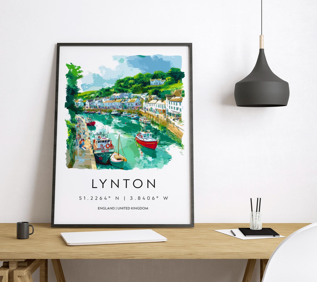 Lynton Watercolor Poster Lynton Devon Travel Print Wall Art Lynton Home Decor Lynton Gift Art Lovers UK Cliff Railway