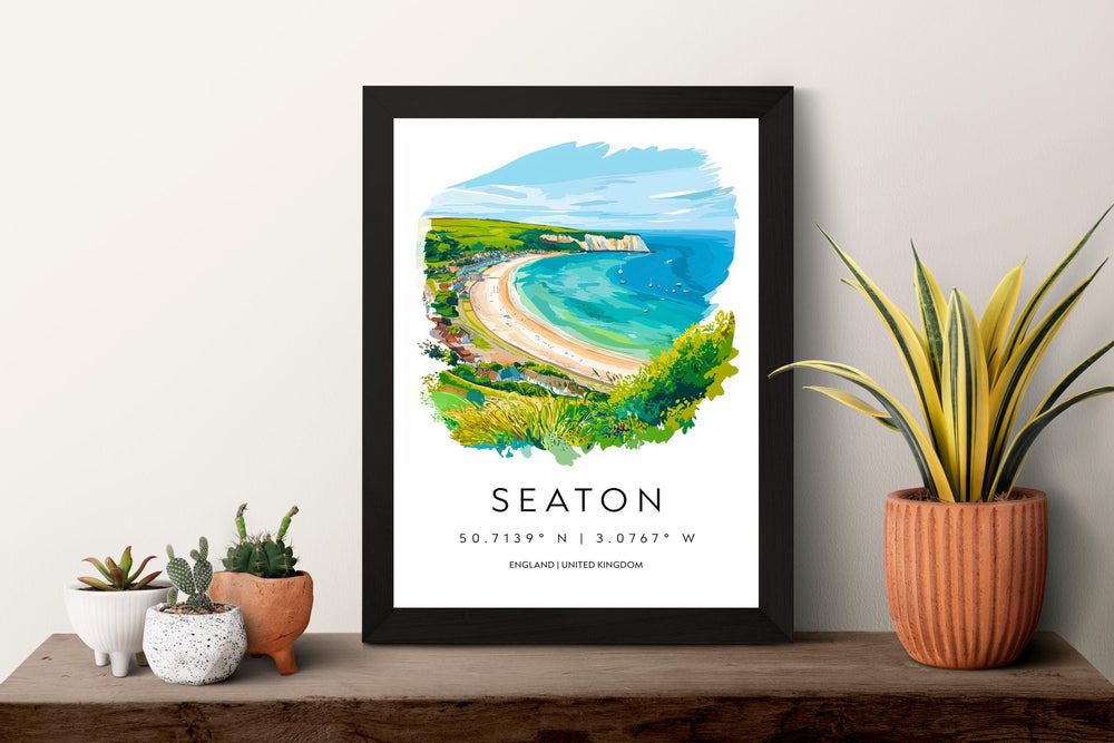 Seaton Watercolor Poster Seaton Devon Travel Print Wall Art Seaton Home Decor Seaton Gift Art Lovers UK Coastal Town