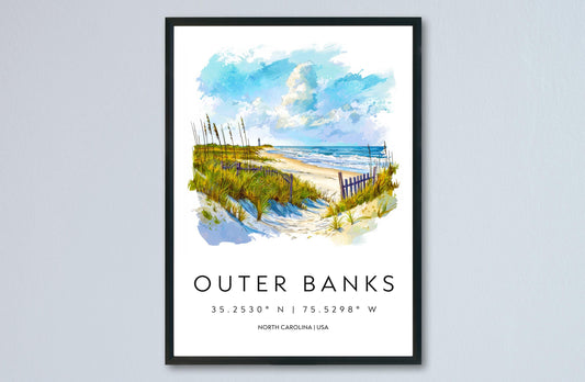 Outer Banks Watercolor Poster Outer Banks NC Travel Print Wall Art Outer Banks Home Decor Outer Banks Gift Art Lovers North Carolina
