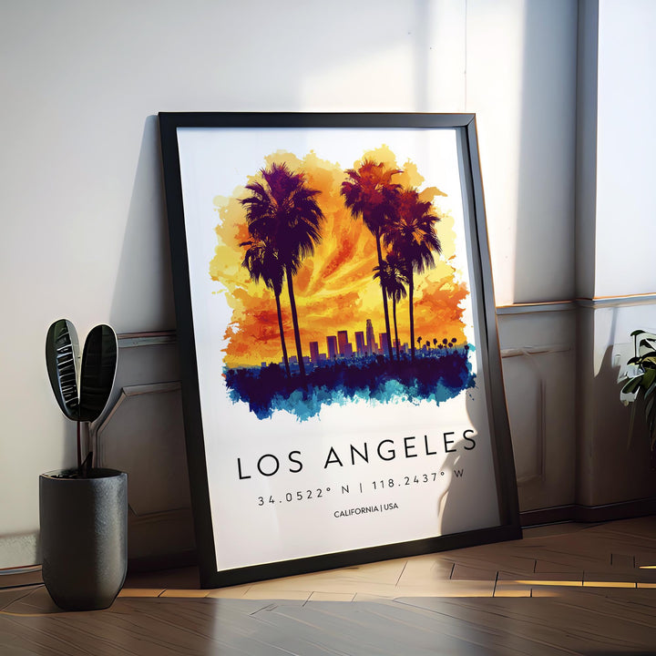 Los Angeles Watercolor Poster Los Angeles California Travel Print Wall Art Los Angeles Home Decor Los Angeles Gift Art Lovers Cityscape