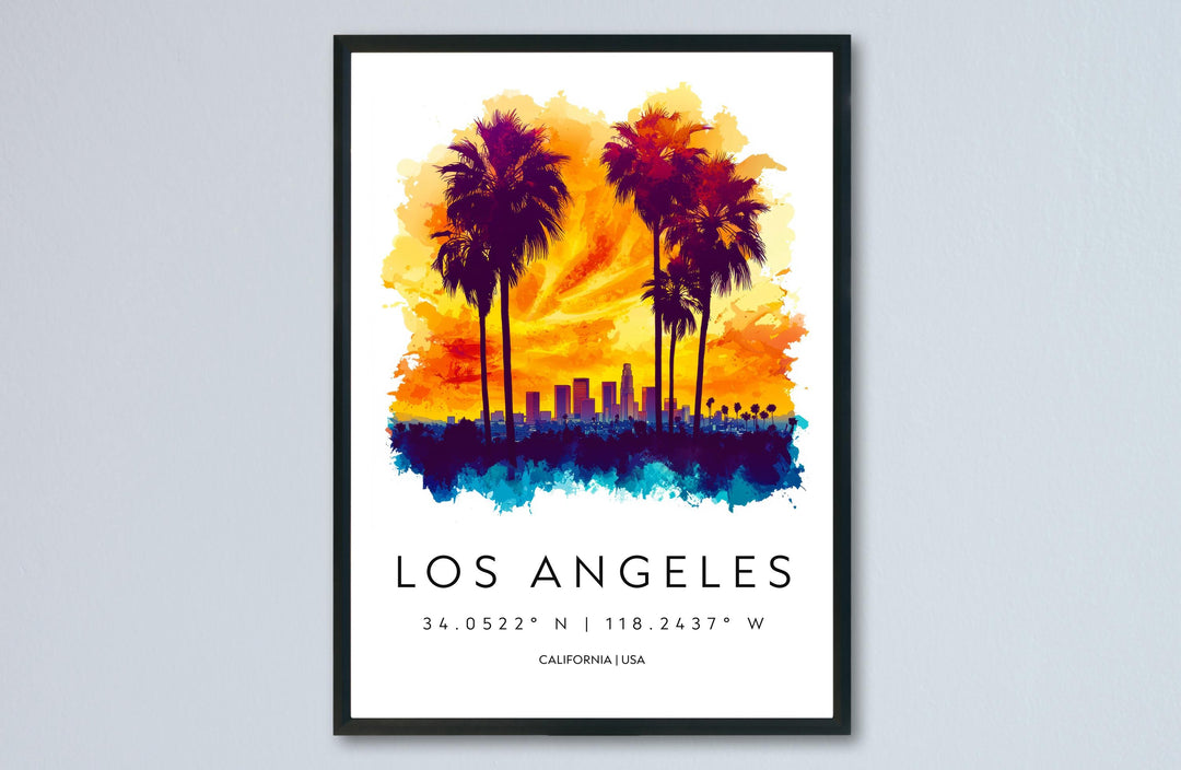 Los Angeles Watercolor Poster Los Angeles California Travel Print Wall Art Los Angeles Home Decor Los Angeles Gift Art Lovers Cityscape