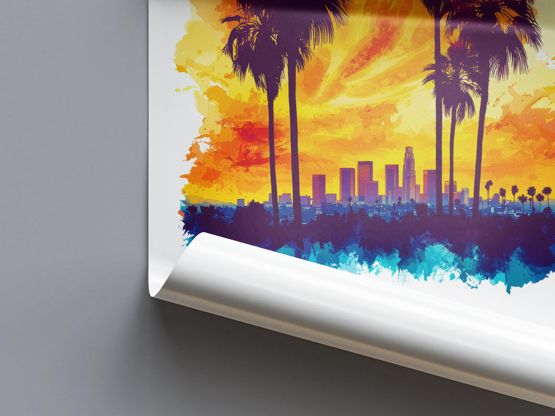 Los Angeles Watercolor Poster Los Angeles California Travel Print Wall Art Los Angeles Home Decor Los Angeles Gift Art Lovers Cityscape