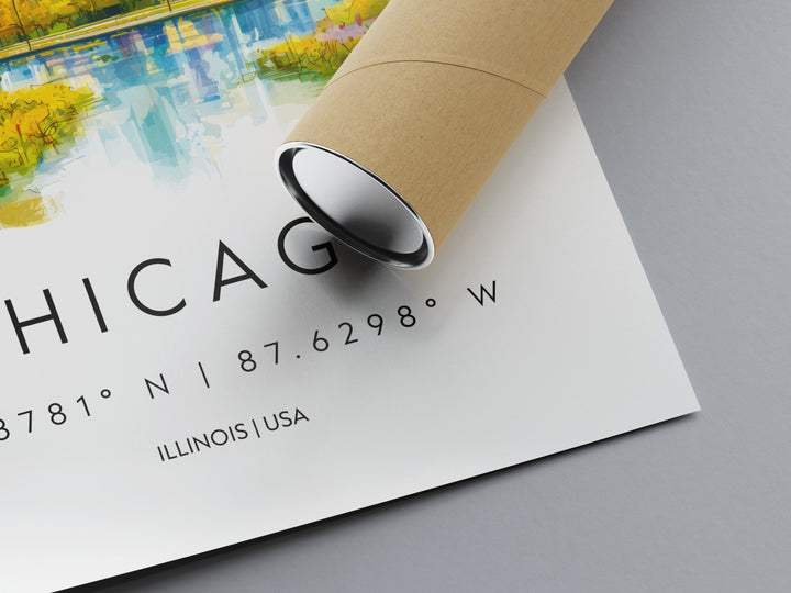 Chicago Watercolor Poster Chicago Illinois Travel Print Wall Art Chicago Home Decor Chicago Gift Art Lovers Skyline City