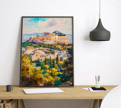 Athens Watercolor Poster Greece Travel Print Wall Art Home Decor Gift Greek Souvenir Iconic Cityscape Landmark Art