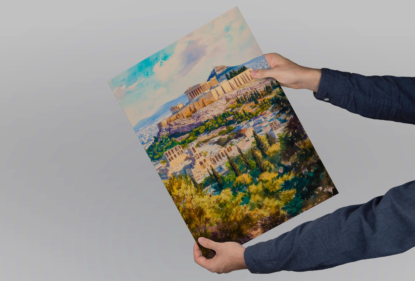 Athens Watercolor Poster Greece Travel Print Wall Art Home Decor Gift Greek Souvenir Iconic Cityscape Landmark Art
