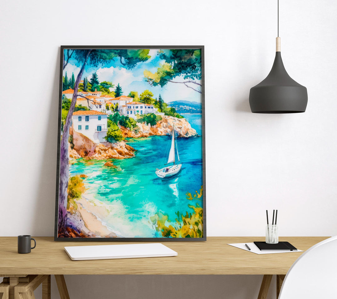 Skiathos Watercolor Poster Greece Travel Print Wall Art Home Decor Gift Greek Isle Souvenir Lalaria Beach Koukounaries Pine Forest Art
