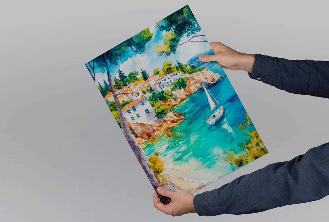 Skiathos Watercolor Poster Greece Travel Print Wall Art Home Decor Gift Greek Isle Souvenir Lalaria Beach Koukounaries Pine Forest Art