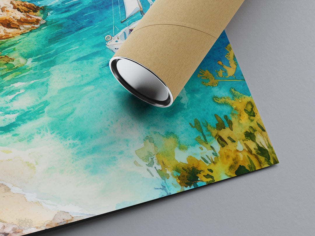 Skiathos Watercolor Poster Greece Travel Print Wall Art Home Decor Gift Greek Isle Souvenir Lalaria Beach Koukounaries Pine Forest Art