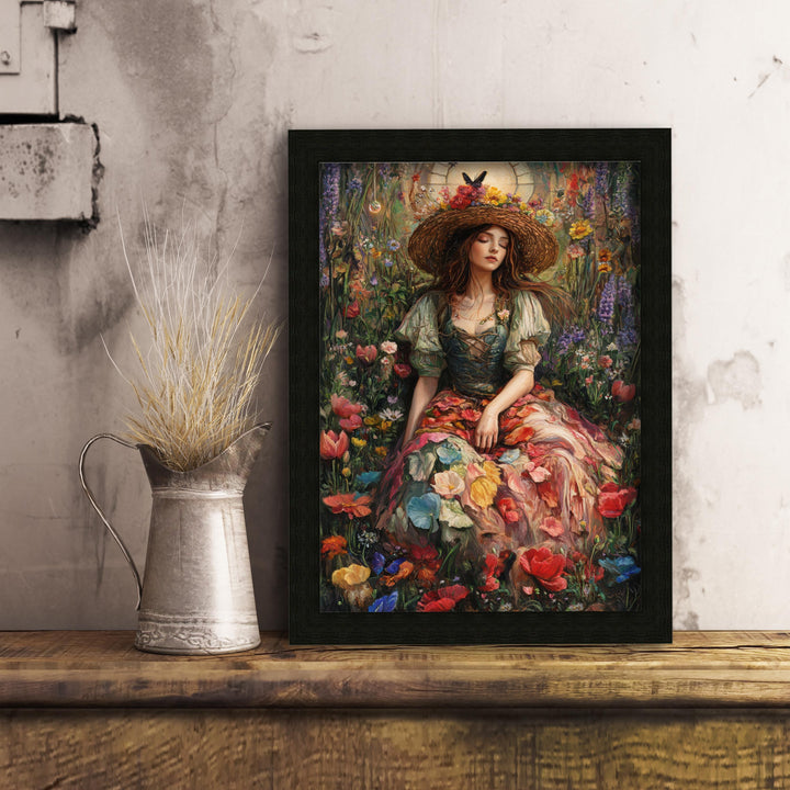 Rainbow Garden Witch Print, Vintage Cottagecore Art