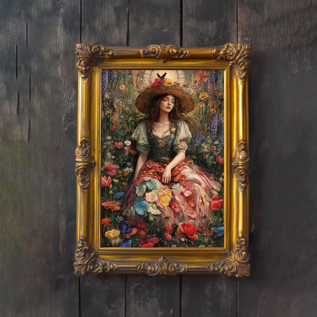Rainbow Garden Witch Print, Vintage Cottagecore Art
