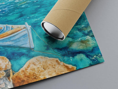 Paros Watercolor Poster Greece Travel Print Wall Art Home Decor Gift Greek Isle Souvenir Naoussa Beach Villages Wall Decor Hanging